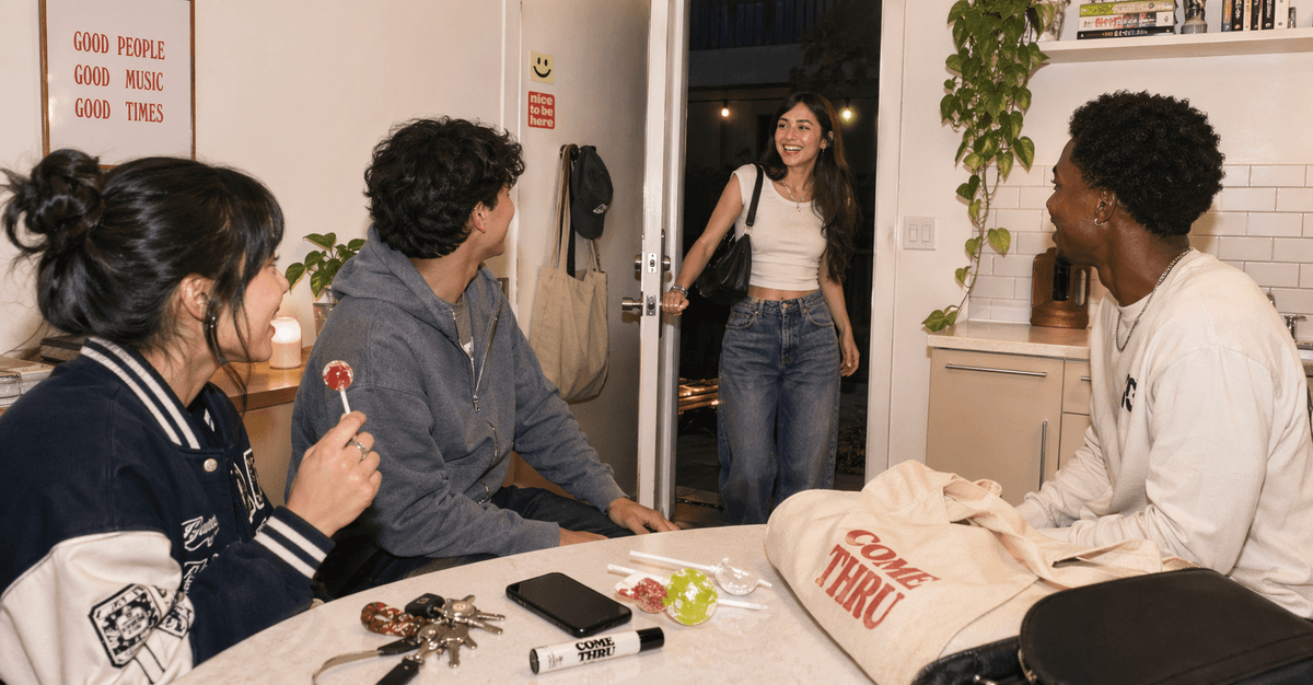 Friends at the doorway